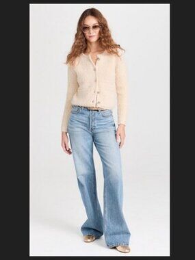 ASTR The Label Myrtle Cardigan Sweater Cream Sherpa Knit Gold Button